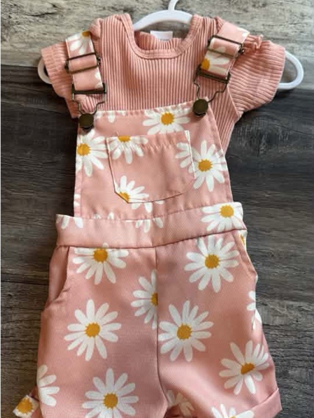 SHEIN Pink Daisy Print Kids Romper Overalls